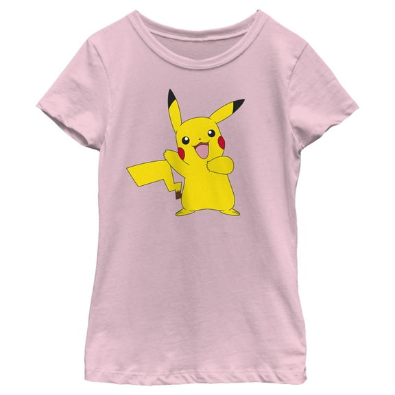 Girl's Pokemon Pikachu Happy Dance  Graphic Tee Light Pink Small