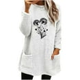 thumbnail image 2 of Zedker Fashion Prints Double-Side Fleece Thicken Thermal Sweatshirt for Women, Casual Crewneck Long Sleeve Pullover Tops with Pockets,White,M, 2 of 4