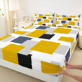 thumbnail image 5 of Manfei Modern Geometric Block Bed Sheets, Abstract Square Art Fuul Size Sheets, Yellow Black Gray, Black Reversible 4 Pieces1 Flat Sheet + 1 Fitted Sheet + 2 Pillowcases, 5 of 6