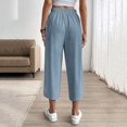 thumbnail image 6 of Hurxie Women's Linen Capri Pants Wide Leg with Drawstring Elastic Waist Casual Cropped Pant Blue,2XL, 6 of 7