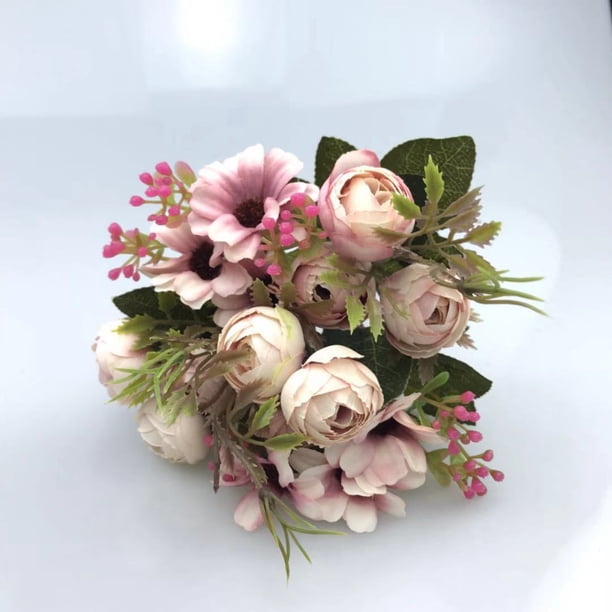 Arreglo de flores de rosas artificiales, ramo de seda para fiestas en la oficina en casa, decoración nupcial y de bodas
