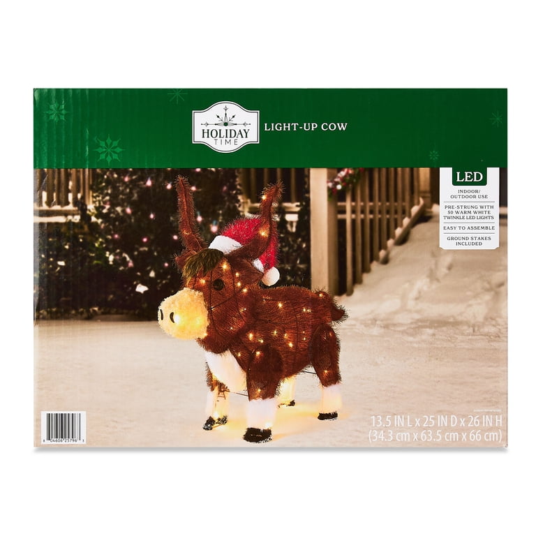 Lulu Home 21 Christmas Lighted Cow - 3D Pre-lit Yard Decoration With Santa Hat