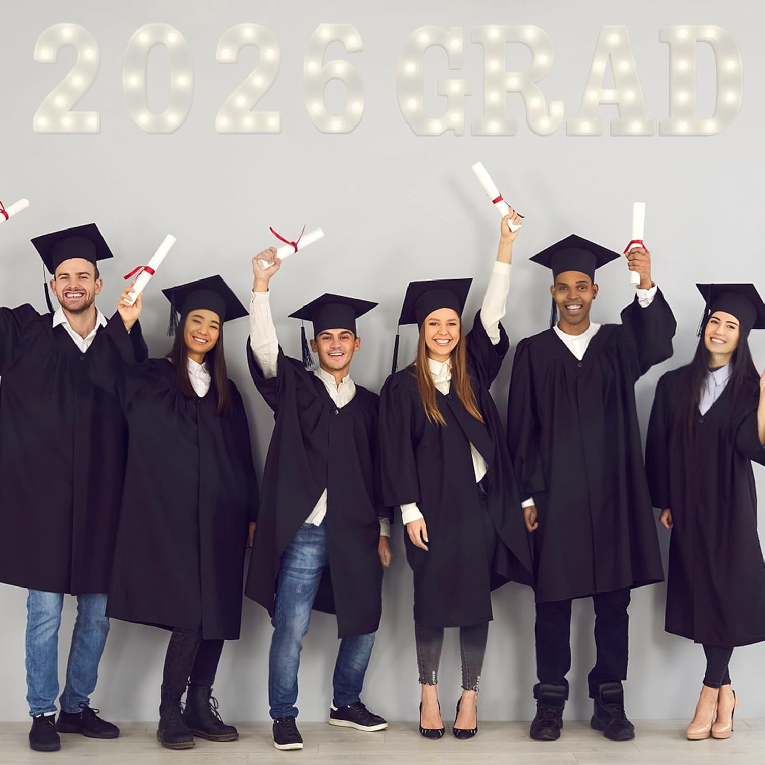 Graduation Decorations LED Marquee Letters 8 Pack,Light Up "GRAD 2026" Sign,Battery Operated (Not Included) Acrylic Letters for High School College Preschool Graduation Party Table Wall Decor