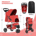 thumbnail image 3 of Magshion 3-Wheel Pet Stroller, Foldable Jogger for Small/Medium Dogs & Cats (33lb Max), Lightweight w/Breathable Mesh, Cup Holder & Basket, Red, 3 of 13