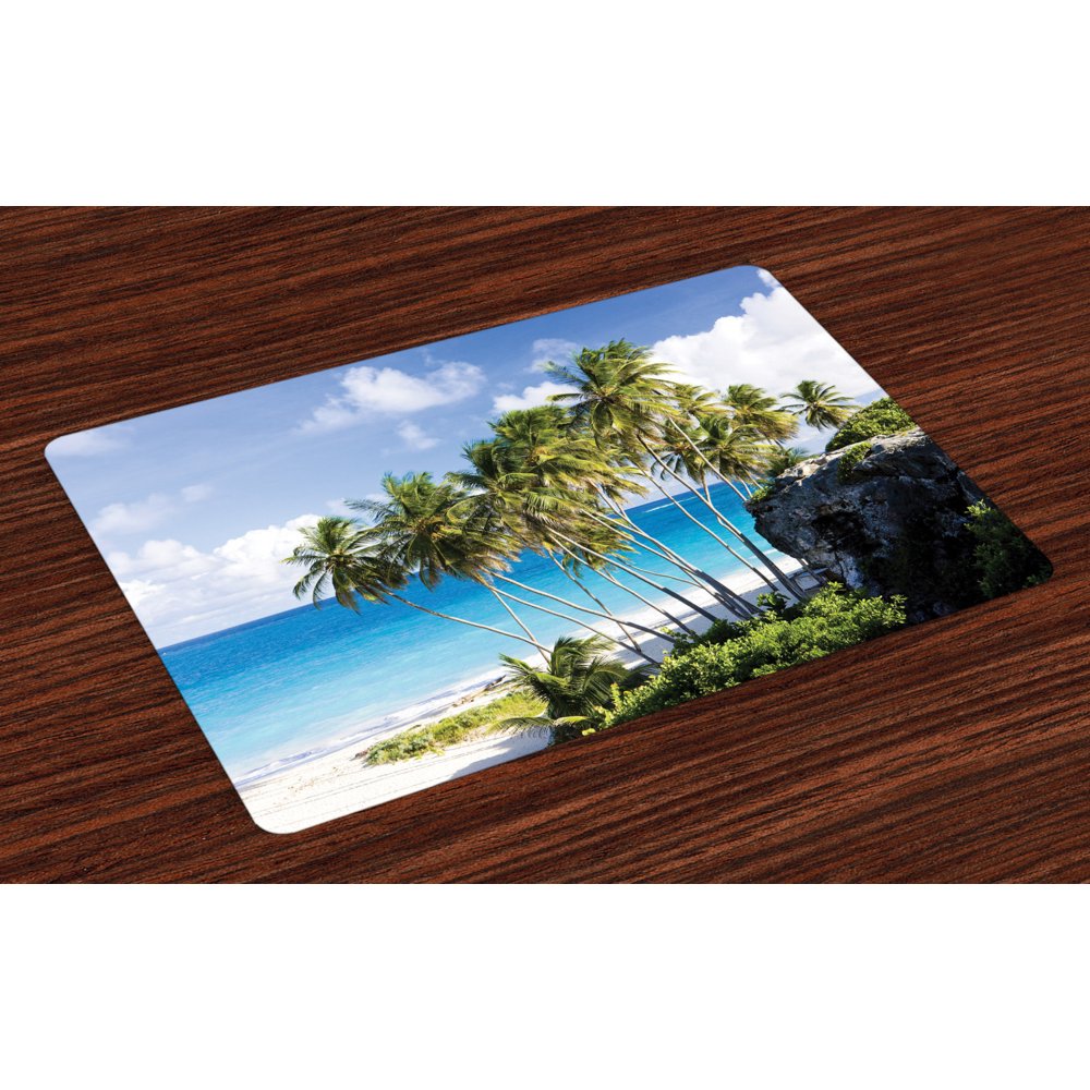 Travel Placemats Set of 4 Caribbean Island Overlook with Palm Tree and Ocean Exotic Travel