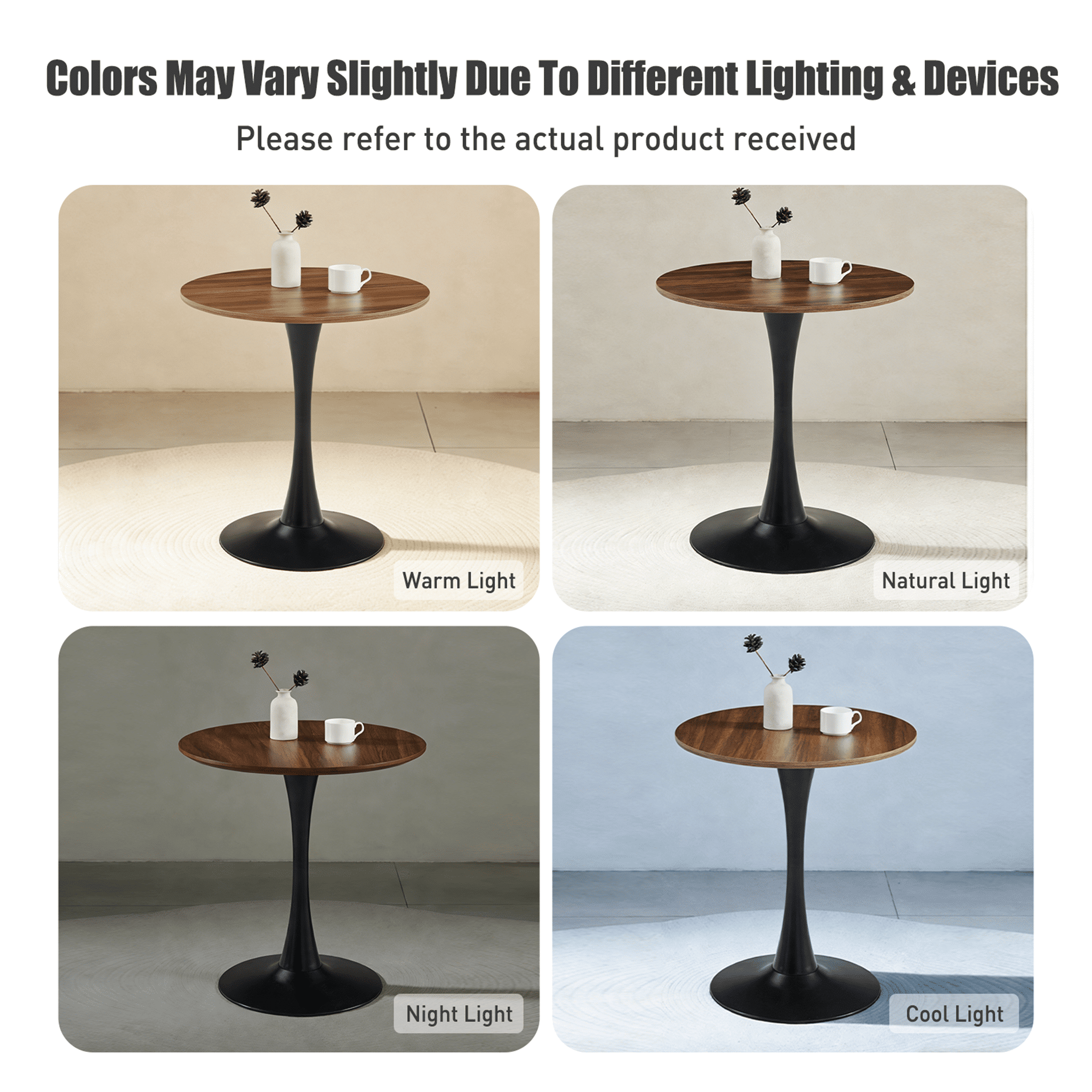 Homy Casa 24" Round Dining Table for 2, Small Kitchen Table with Walnut Finish and Black Iron Pedestal Base, Brown