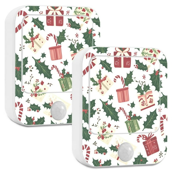 Yayeee 2-Pack Plug in LED Night Lights with Light Sensors Motion Detectors, White Christmas Holly