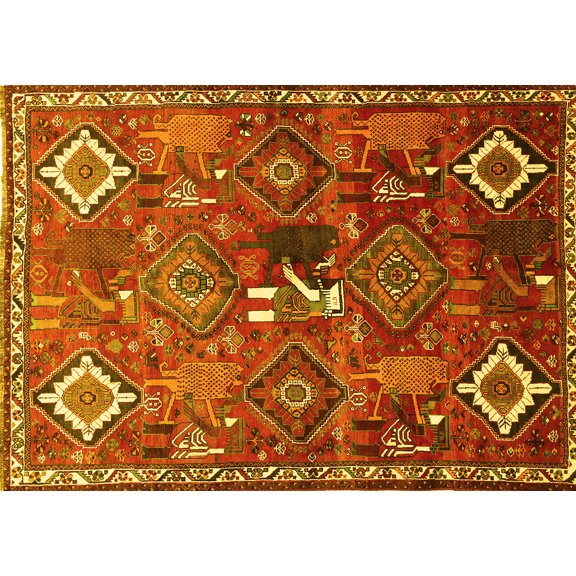Ahgly Company Machine Washable Indoor Rectangle Persian Yellow Traditional Area Rugs, 5' x 7'