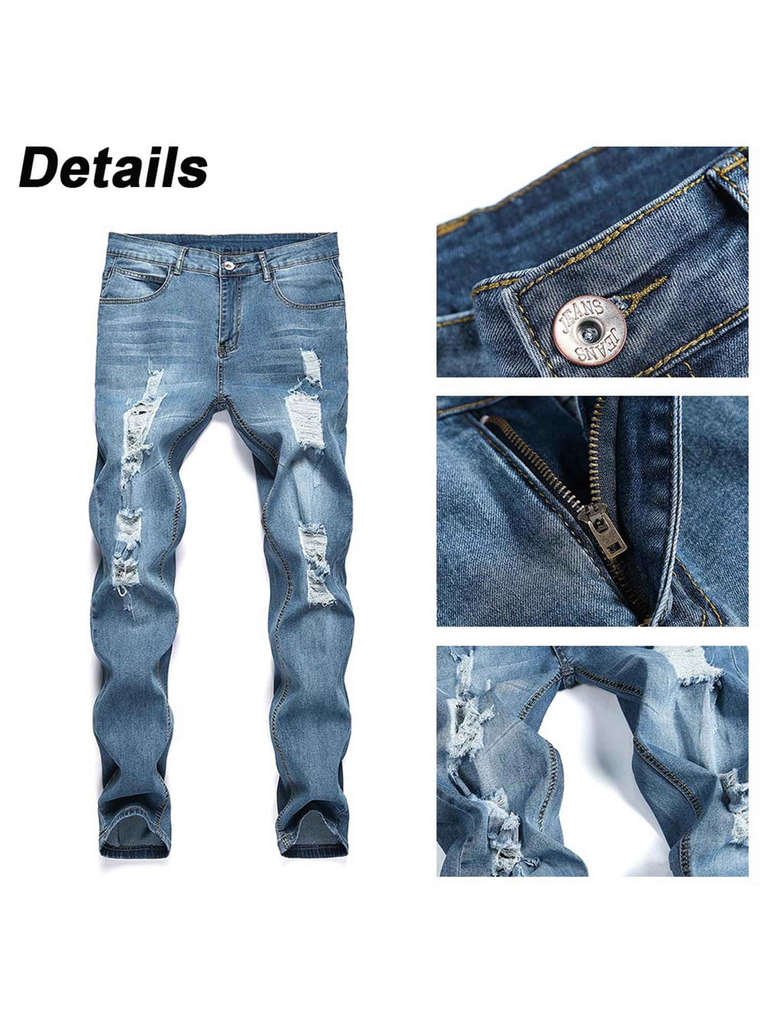 Gvmfive Men Denim Zip Fly Mid Rise Side Pockets Skinny Ripped