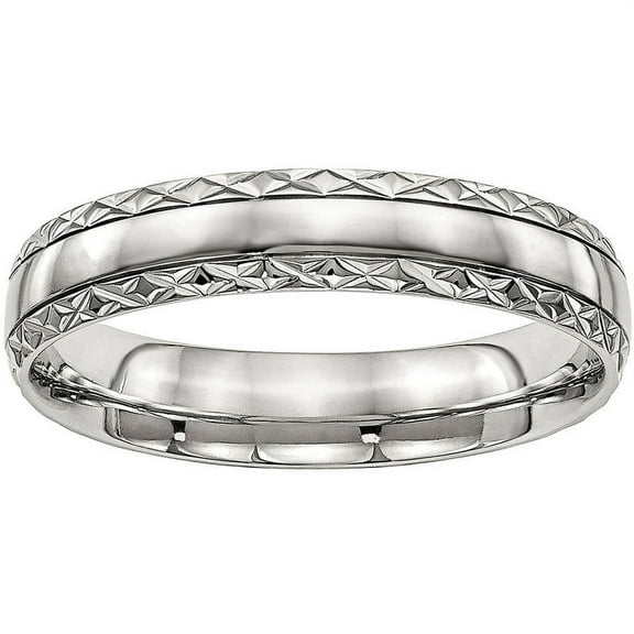 Stainless Steel Polished Grooved Criss Cross Design Ring