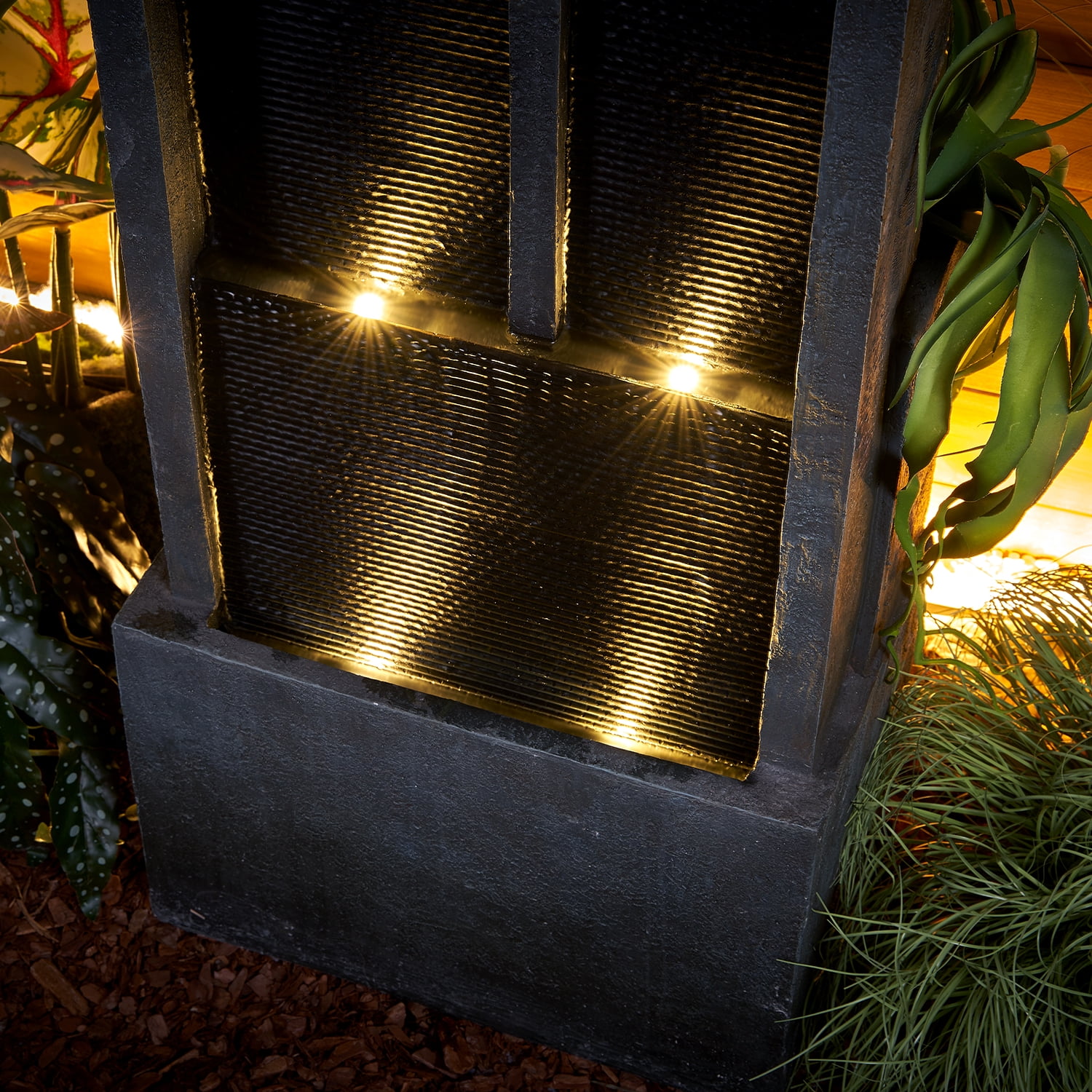 4-Tier Water Fountain with LED Lights  - 50.7" H Waterfall Fountain Indoor Outdoor Water Feature for Home, Patio, Garden