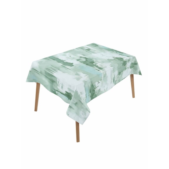 Green Abstract Table Cloth, Modern Oil Painted Art Contemporary Waterproof Tablecloth for Rectangle Tables, Reusable Washable Fabric Table Cover for Restaurant Kitchen Dining Tables 52"x70"
