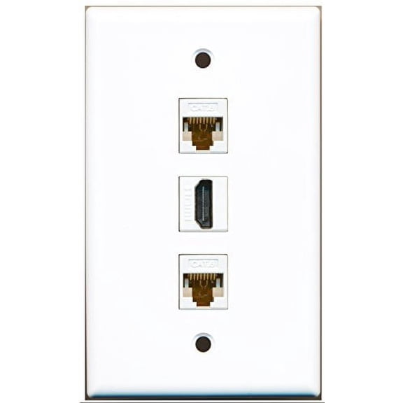 RiteAV - 1 Port HDMI 2 Port Cat6 Ethernet White Wall Plate