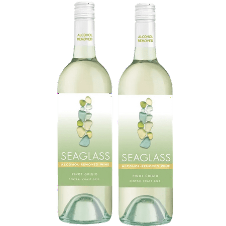 Seaglass Alcohol-Removed Pinot Grigio – Refreshing Non-Alcoholic White Wine with Stone Fruit, Honeysuckle & Floral Aromas – Crisp & Clean Finish – 750ml Bottles - 2 Pack
