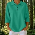 thumbnail image 2 of BLVB Women's 3/4 Sleeve Knit Tops V Neck Collared T-Shirts Loose Casual Tunic Blouses Button Tees Fall Clothes, 2 of 7