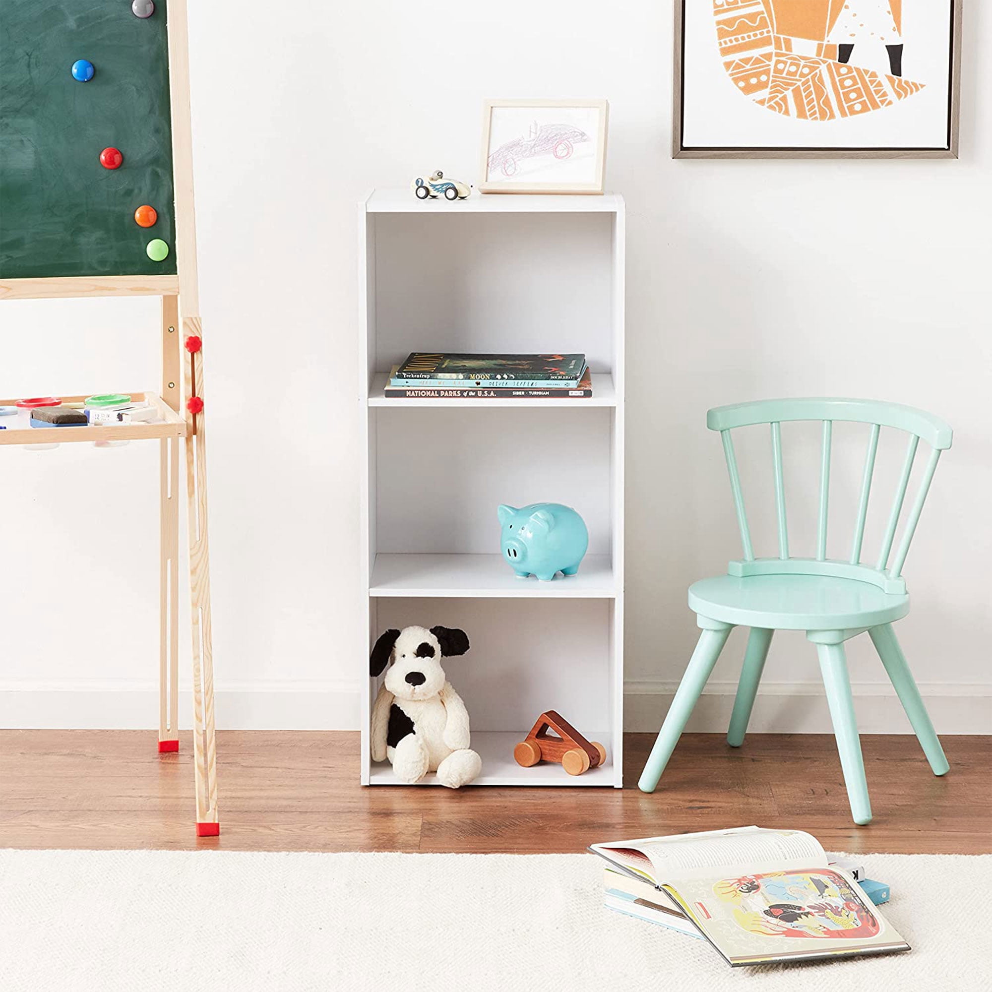 Hodedah 3-Shelf Bookcase, White