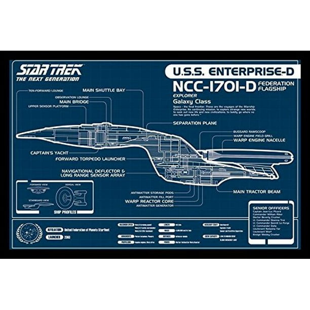 Framed Star Trek Uss Enterprise Next Generation Blueprint Ncc 1701 D Federation Flagship 36x24 Art Print Poster Walmart Com