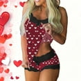 thumbnail image 5 of Bixock Women Loungewear Set Valentines Pajamas for Women Heart Print Lace Camisole Tank Top Sleeveless Patchwork Short Pants Casual Sleepwear, 5 of 6