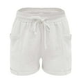 thumbnail image 6 of Bloomae Bermuda Shorts for Women Summer Casual Waffle Knit Soft Comfy Beach Lounge Shorts Drawstring Elastic Waist Lightweight Shorts with Pockets White XL, 6 of 7