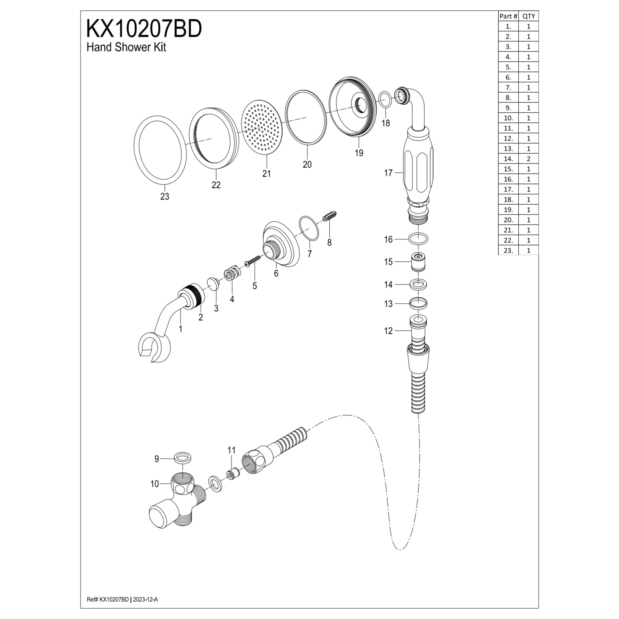 Kingston Brass KX10207BD Vintage Hand Shower Kit, Brushed Brass