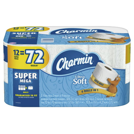 Charmin Ultra Soft Toilet Paper, 12 Super Mega Rolls (= 72 Regular