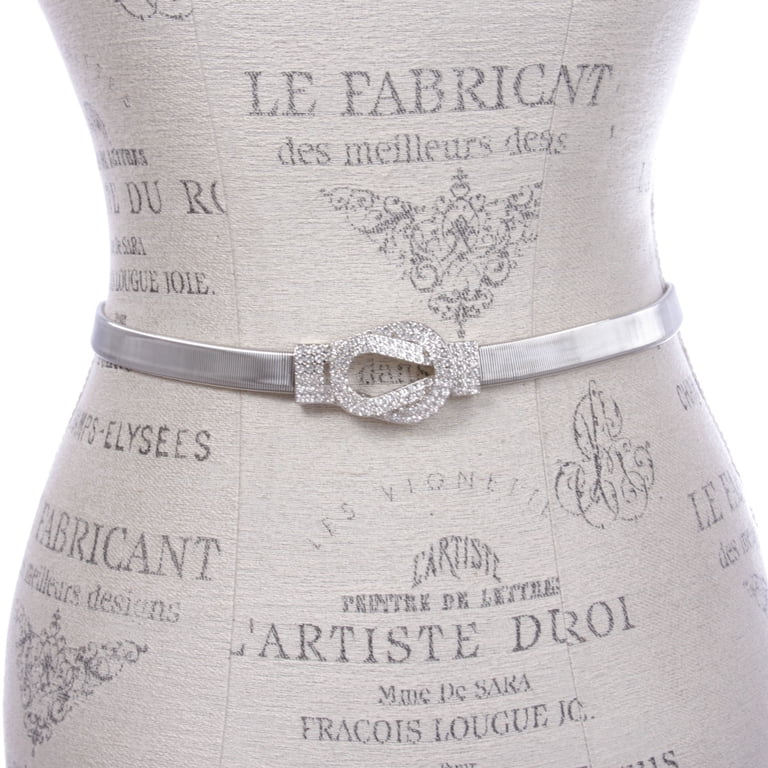 3165 Women\'s Rhinestone Skinny Knot Buckle Piece Stretch Waist Chain Belt Beltiscool Women main image 4