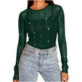 thumbnail image 2 of Cadancy Mesh Top Women Long Sleeve Sparkly Bodycon Stretchy Sheer Shirts Crewneck Sequin Glitter Holiday Party Rave Outfits Concert Night Out Clubwear, 2 of 9