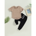 thumbnail image 4 of Pudcoco Toddler Baby 2Pcs Summer Outfits, Short Sleeve Pocket T-Shirt + Elastic Waist Pants Set, 4 of 9