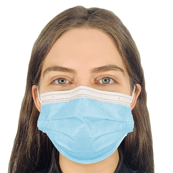 Mascarilla facial desechable transpirable de 3 capas (Azul Cielo) - Fabricada en EE. UU. - | Polipropileno no tejido | Bloquea el polvo y la contaminación del aire | (50 piezas) Lutema 3-Ply