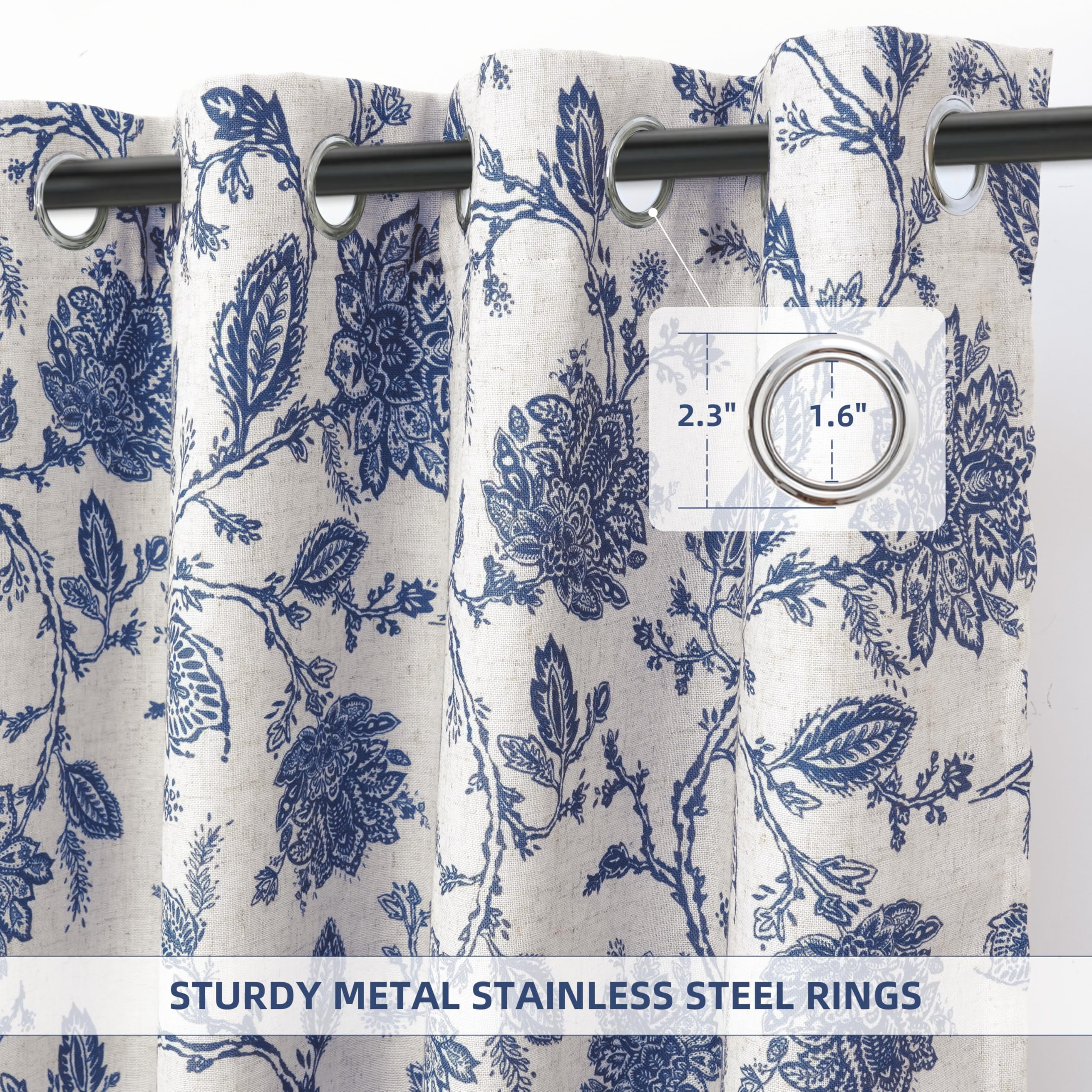 DriftAway Linen Floral Paisley Navy Blackout Curtains for Living Room Bedroom 72 Inch Length 2 Panels Lined Grommet Window Drapes Thermal Farmhouse Country Jacobean Curtains