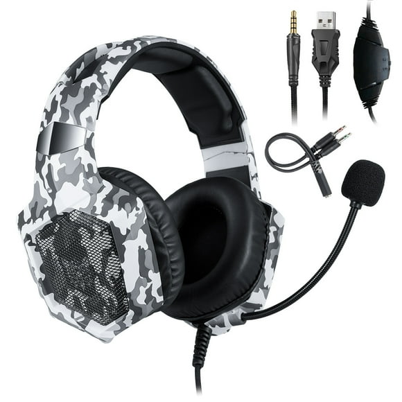 ONIKUMA ONIKUMA K8 Camouflage Gaming Headset with RGB Lighting, Adjustable Mic, Volume Control, and 3.5mm Splitter for PC, PS4, Xbox One, and Smartphones