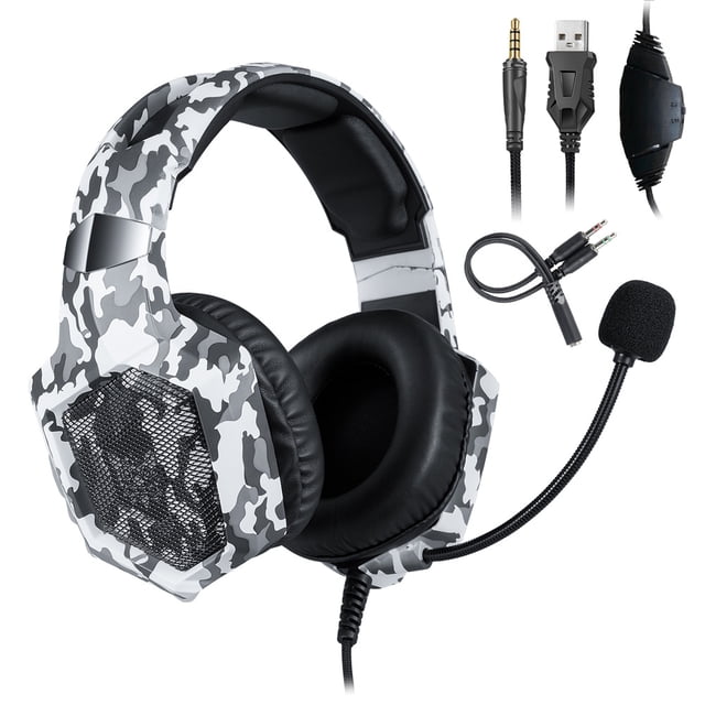 ONIKUMA ONIKUMA K8 Camouflage Gaming Headset with RGB Lighting, Adjustable Mic, Volume Control, and 3.5mm Splitter for PC, PS4, Xbox One, and Smartphones