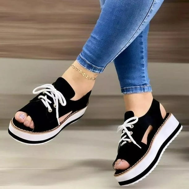 Verano damas mujeres zapatos de suela gruesa boca de pescado casual con cordones sandalias Wmkox8yii nm6053