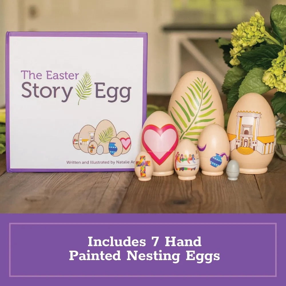 The Easter Story Egg - With Storybook about Resurrection - Colorful Hand Painted Nesting Dolls Toys - 7 Decorative Nesting Eggs - Great Christian or Catholic Gift -Teach Kids about Easter!