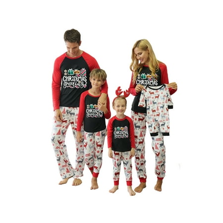 

Cute Family Parent-child Pajamas Fashion Letter Tops and Christmas Print Trousers Home Clothes Set