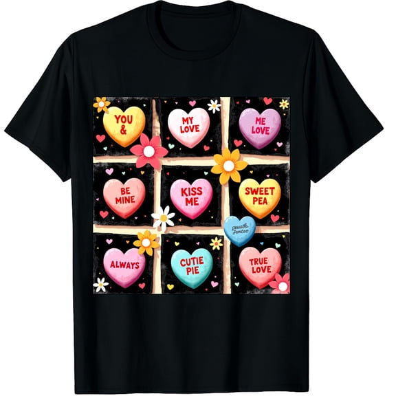 Cute Love Heart Valentine's Graphic Black T-Shirt for Men and Women