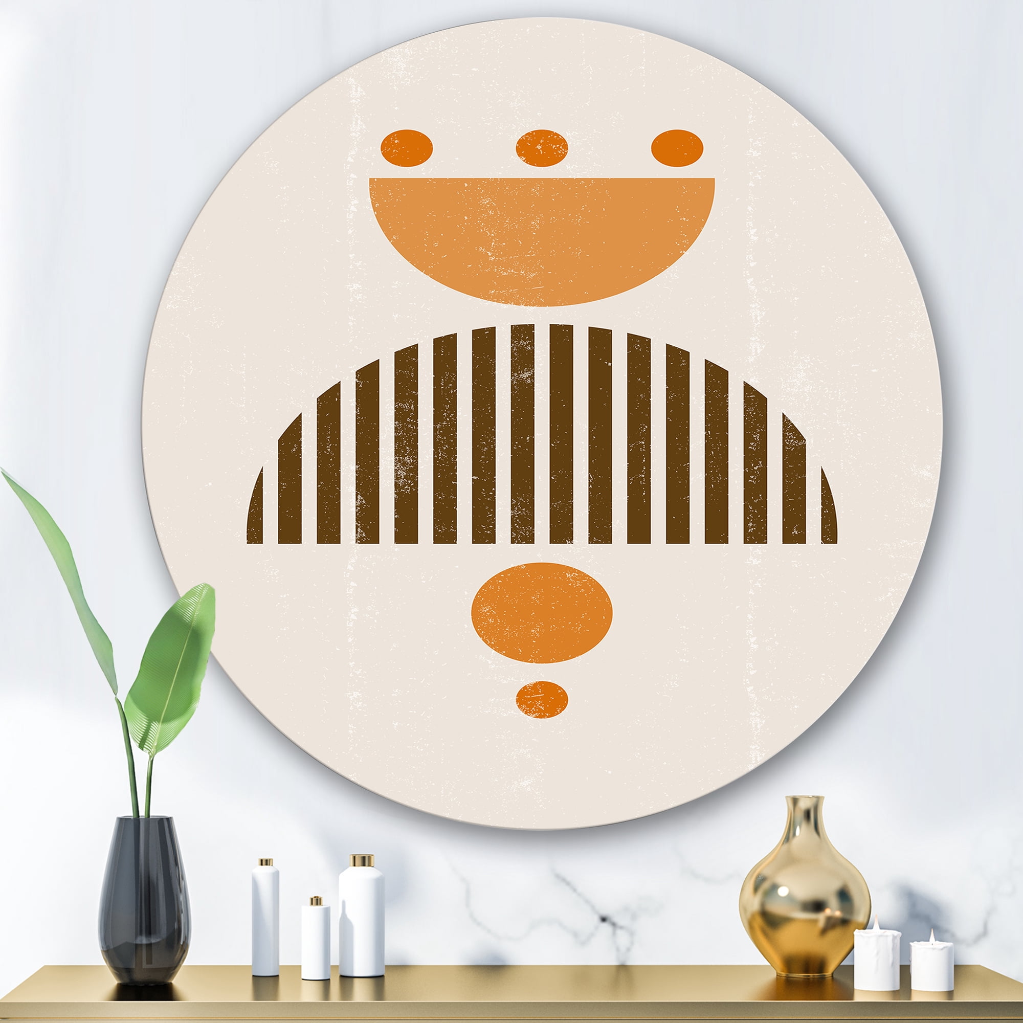 Designart 'Abstract Minimal Moon and Sun In Earth Tones II' Modern Circle Metal Wall Art 36x36 - Disc of 36