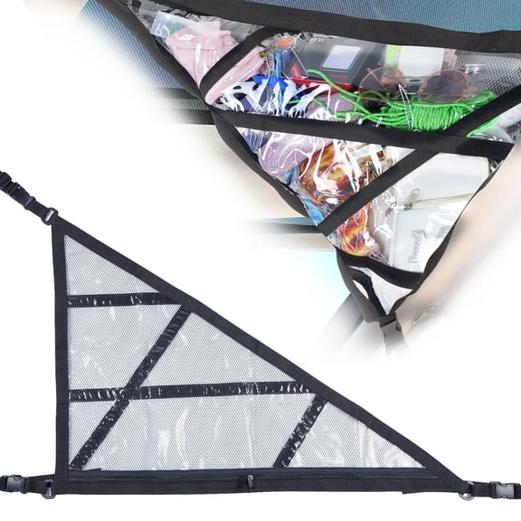 Car Ceiling Cargo Net Pocket, Adjustable Buckle Dual Zippers Car Roof Storage Organizer for Car SUV Interior Accessories