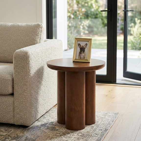Wooden 18"H Scandinavian Farmhouse Side Table in Medium Brown Finish for Elegant and Practical Accent to Your Living Space