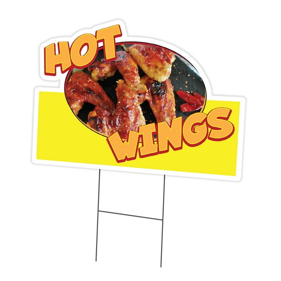 Hot Wings 18" x 24" Yard Sign & Stake | Advertise Your Business | Stake Included Double Sided Image | Made in The USA