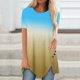 thumbnail image 1 of Pntutb Mujeres Plus Tamaño Botón Impreso Cuello Redondo Manga Corta Irregular Camiseta Blusa tops Pntutb Pntutb-1823, 1 of 5