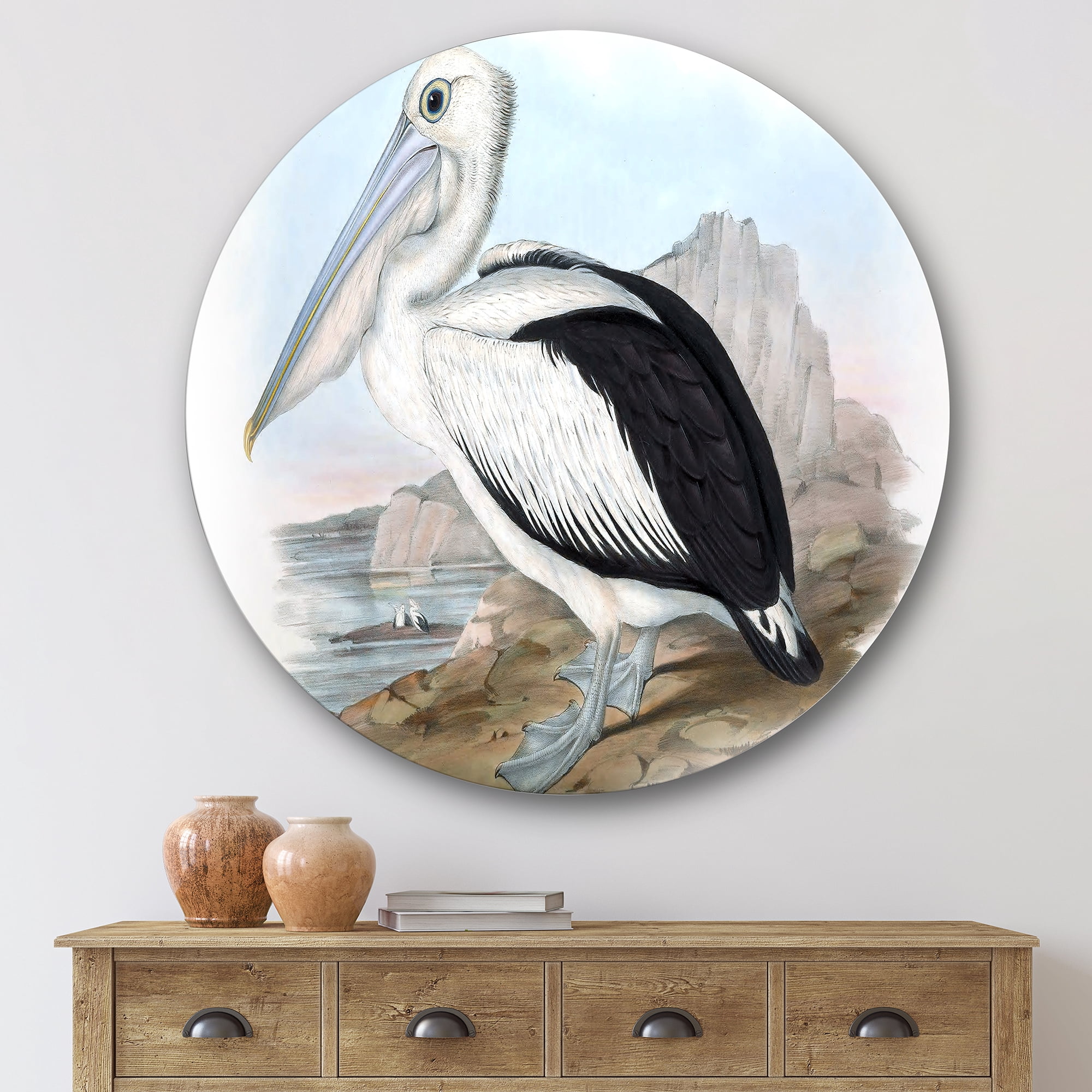 Designart 'Ancient Australian Birds VIII' Traditional Circle Metal Wall Art 29x29 - Disc of 29