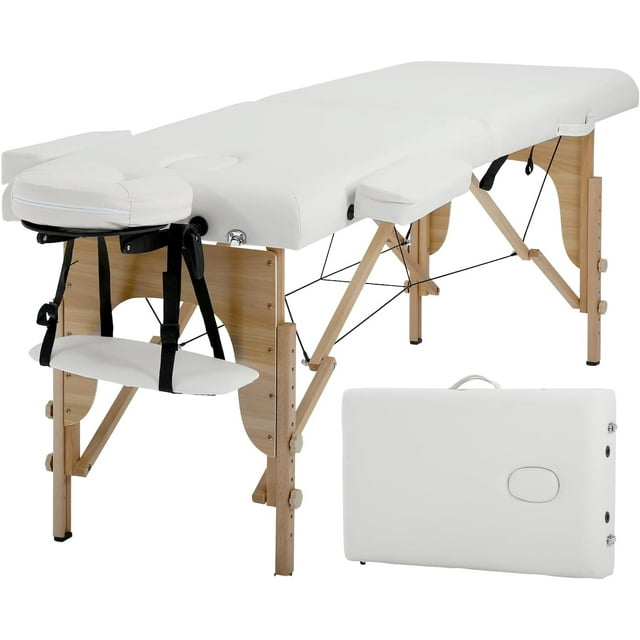 BestMassage Table de Massage Lit de Massage 73” de Long 2 Pliage Portable Étui de Transport Hauteur Réglable Visage, Crème