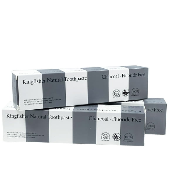 Kingfisher Charcoal Toothpaste - Fluoride Free 100ml (Pack of 3)