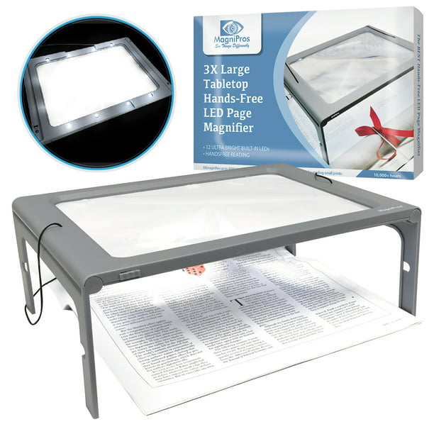 Magnipros 3x Hands Free Full Page Magnifier With Flip Out Legs And 4 Ultra Bright Led Lights And 3