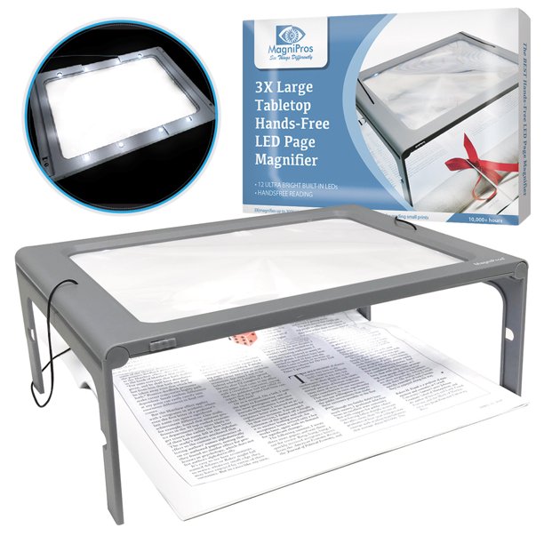MagniPros 3X HandsFree Full Page Magnifier with FlipOut Legs & 4