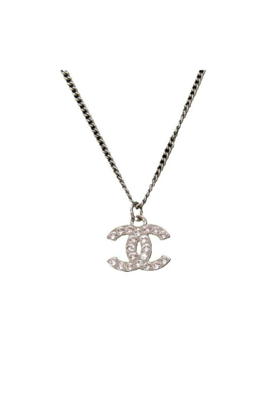 Pre-Owned Chanel Coco Mark A28942 Metal Rhinestone Silver 0834 Necklace CHANEL (Good)