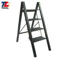 Aluminum Black 4 Step Ladder Folding Step Lightweight W/ Wide Anti-Slip Pedal