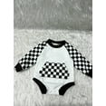 thumbnail image 1 of Qmyliery Newborn Baby Long Sleeve Romper, Plaid Pattern Patchwork Front Pocket Playsuit, Casual Simple Style Bodysuit,0-18 Months, 1 of 2