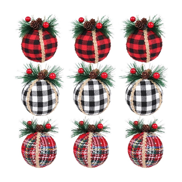 Décorations de Sapin de Noël Sac en Tissu de Noël à Carreaux Rouges 8Cm Décorations Suspendues en Mousse de Noël. Sapin de Noël Blanc